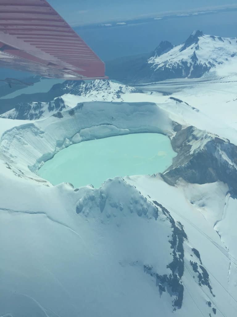 view of glacial pool from the air