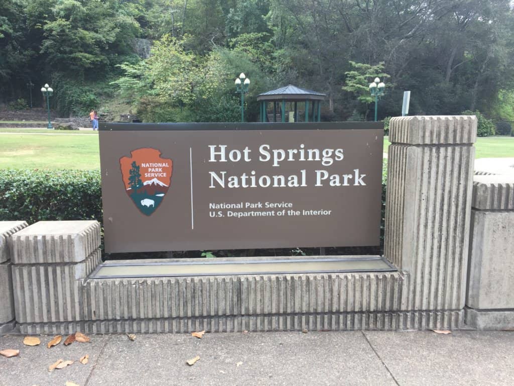 Outside sign reading Hot Springs National Park