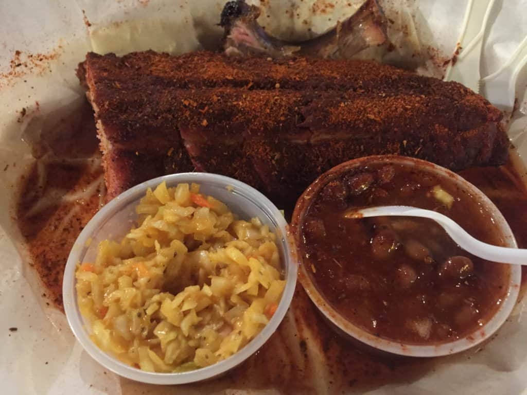 ribs with cole slaw and baked beans