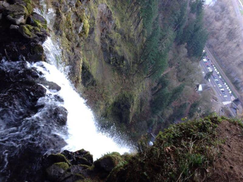 view of waterfall from the top looking down