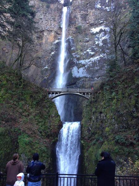 very tall waterfall from the bottom looking up