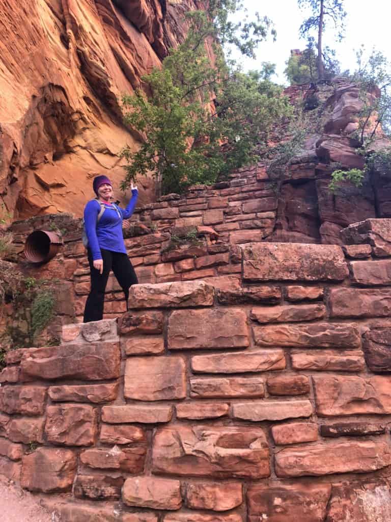 looking up at a series of short switchbacks on hiking trail