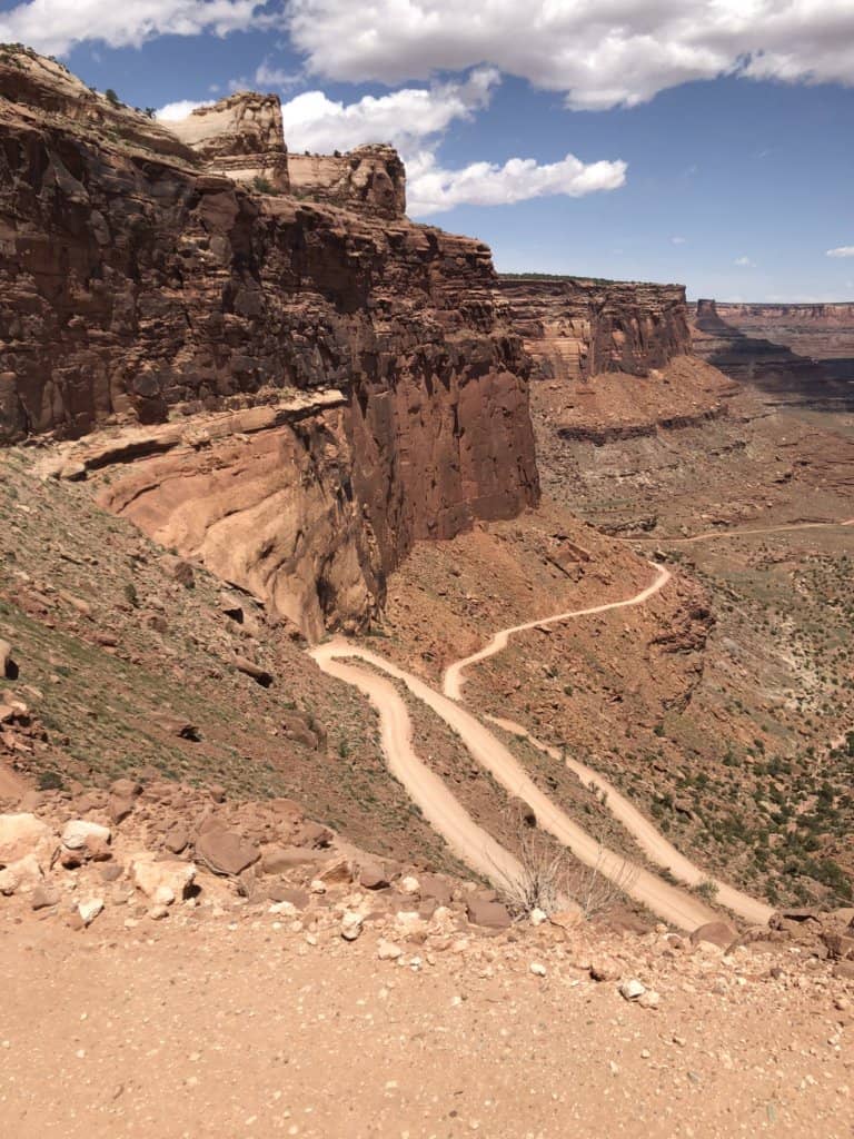 inside a canyon with road of switchbacks