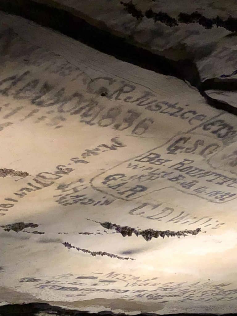 candle writings on ceiling at Mammoth Cave