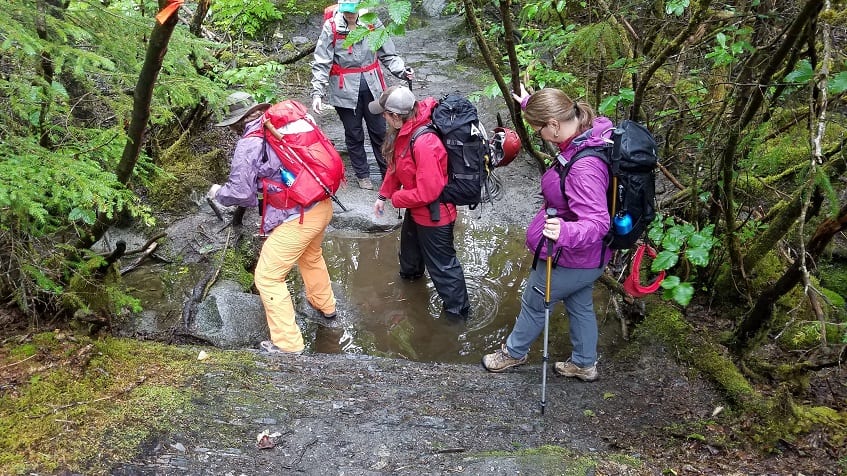 Hiking in Alaska crossing stream