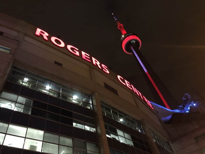 View of CN Tower at night