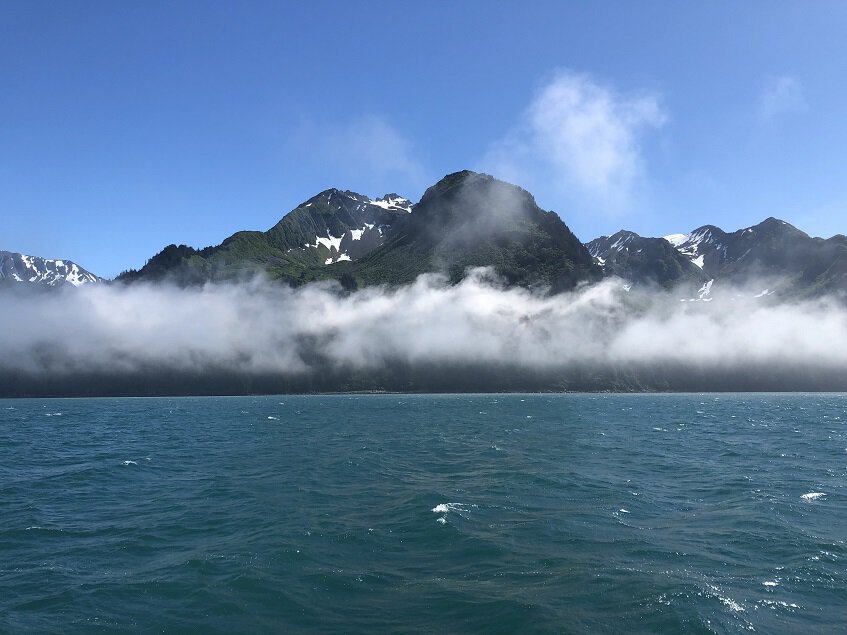 View of mountains from boat