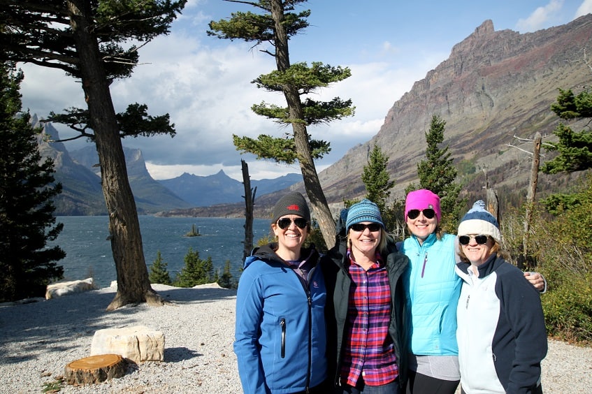 group in front of Wild Goose Island at Glacier National Park