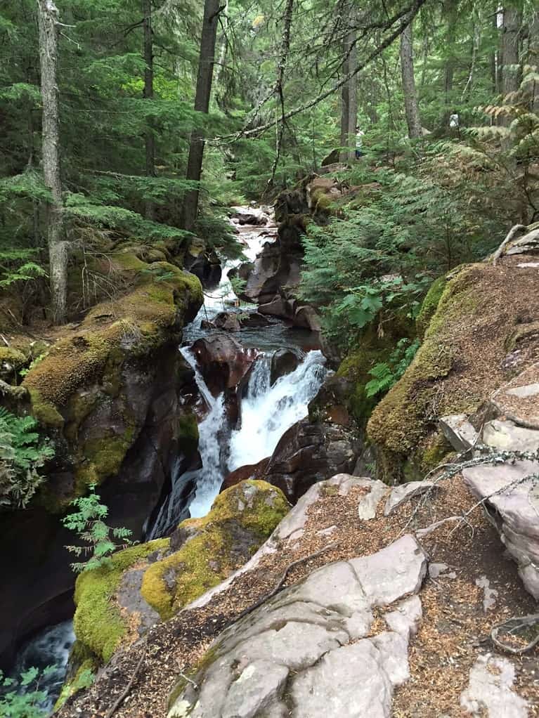 waterfall along hiking path