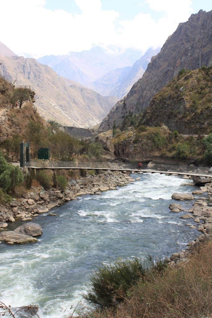 Crossing the Urubamba River at the start of the Inca Trail