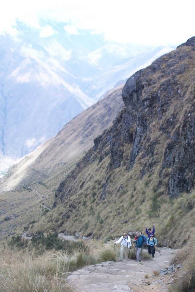 Climbing up steps along the Inca Trail